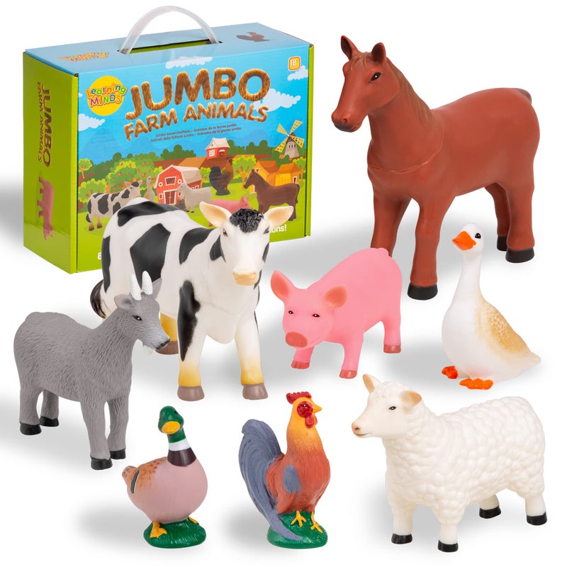 Learning Minds Set of 8 Jumbo Farm Animal Figures - Farm Animals for Toddlers Age 1-3 - Farm Toy for Kids Age 18 Months Plus - Animal Toys for Kids 1,2,3 Years Old - Image 1